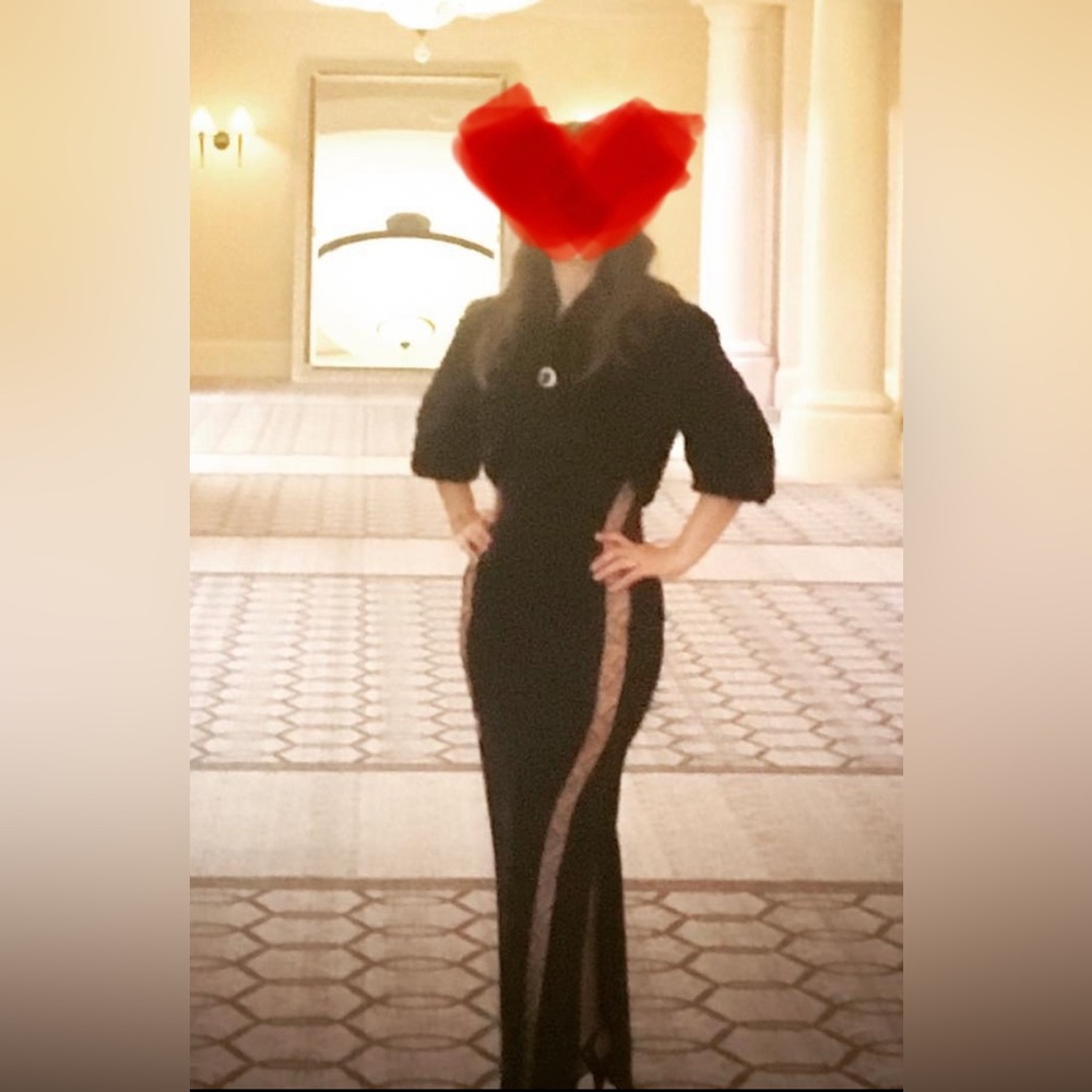 BCBG black with sheer side beading formal gown